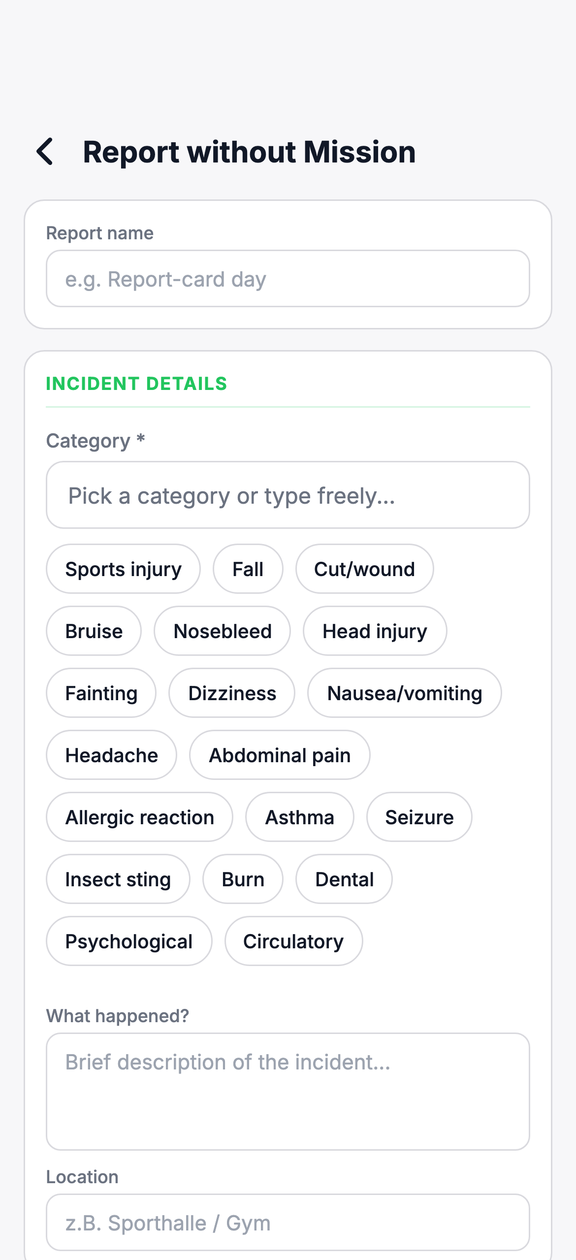 Incident report in the SchulSaniApp